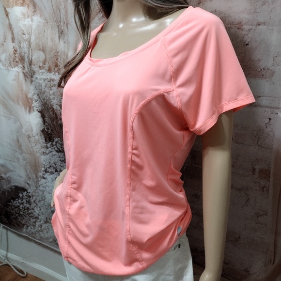 Marika Women's Large Light Peach/Pink Stretch Mesh Activewear Workout Top - Picture 2 of 6